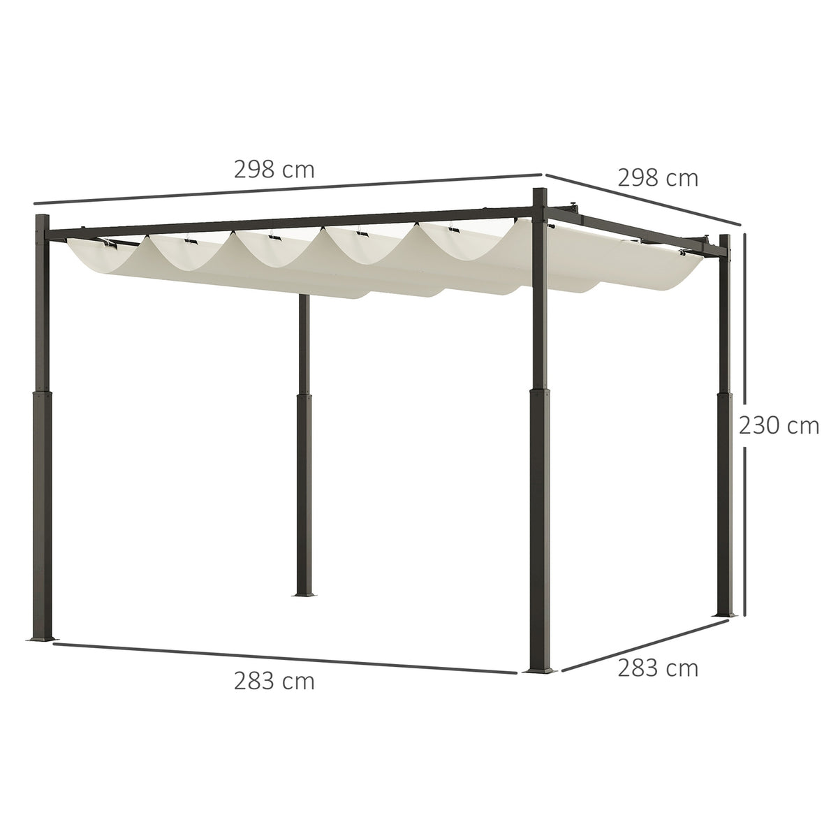 Pergola approx. 3x3m garden pavilion, patio roof made of metal, garden pavilion with adjustable roof, free-standing, UV protection 30+, for terrace and garden, cream white