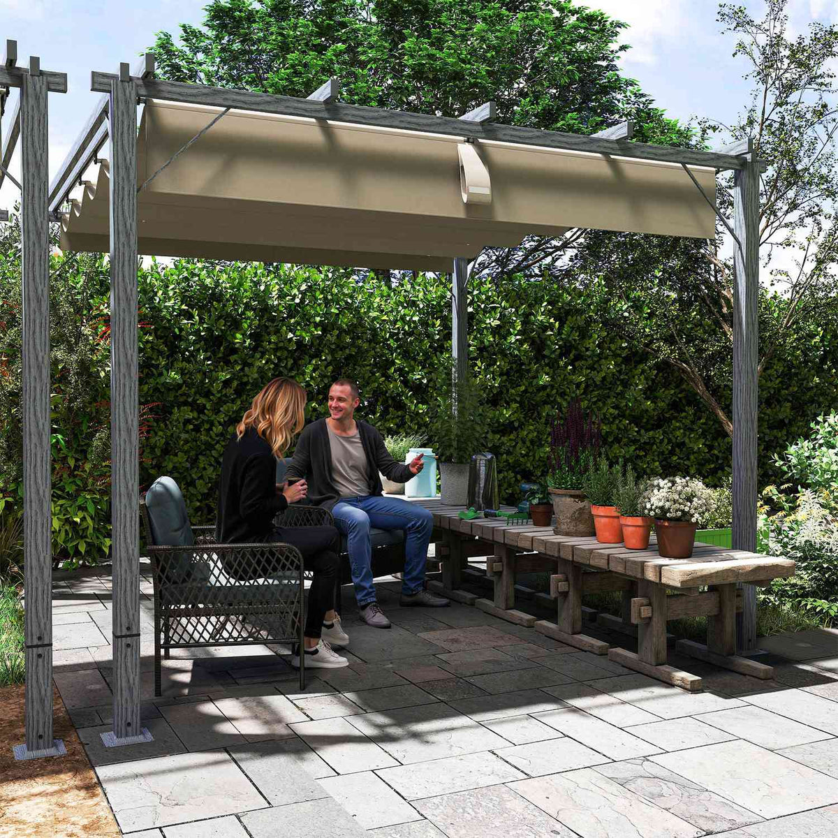 Pergola approx. 3x3m garden pavilion with magnetic pad, patio roof made of aluminum, garden pavilion with adjustable roof, free-standing, UV protection 30+, for terrace and garden, gray