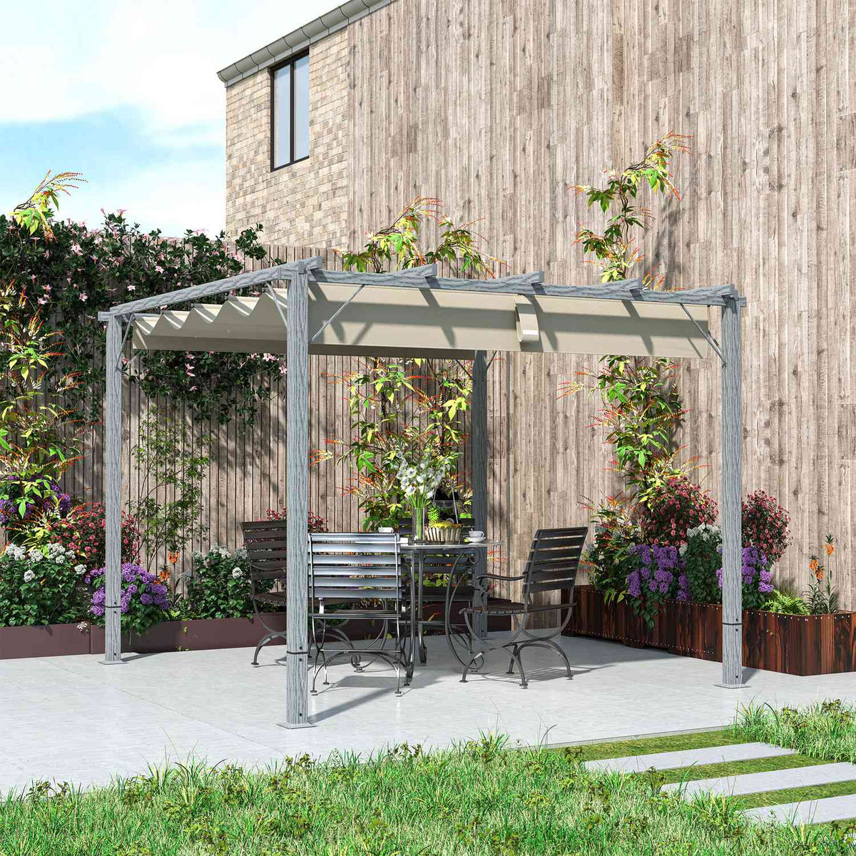 Pergola approx. 3x3m garden pavilion with magnetic pad, patio roof made of aluminum, garden pavilion with adjustable roof, free-standing, UV protection 30+, for terrace and garden, gray