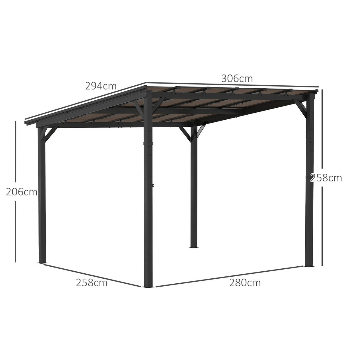 Pergola pavilion approx. 3x3m, waterproof, stable, winterproof patio canopy with UV protection 50+, wall-mounted garden pavilion made of metal, sun protection for garden, terrace, balcony, dark gray