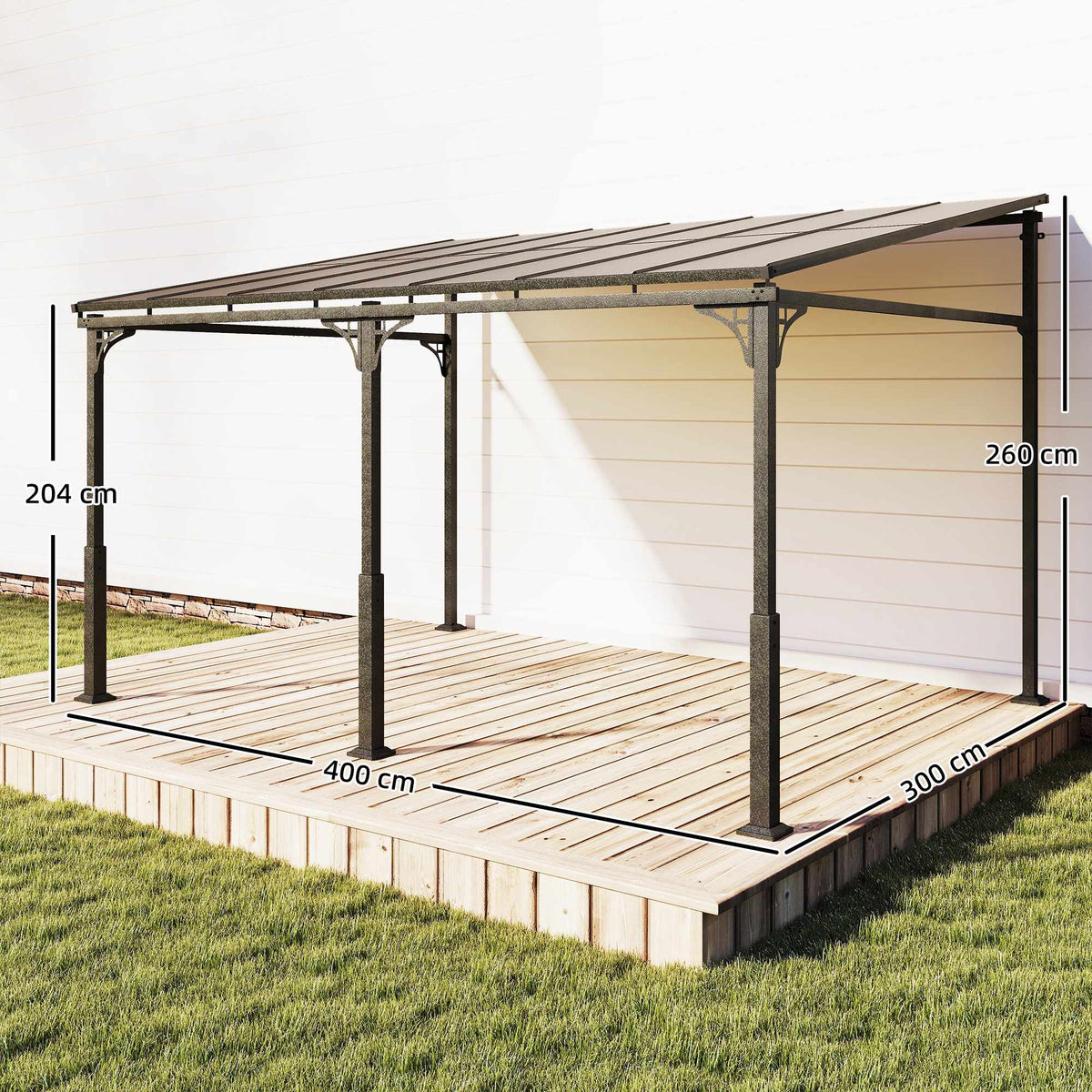 Pergola with Polycarbonate Roof, Metal Frame, 400x300 cm