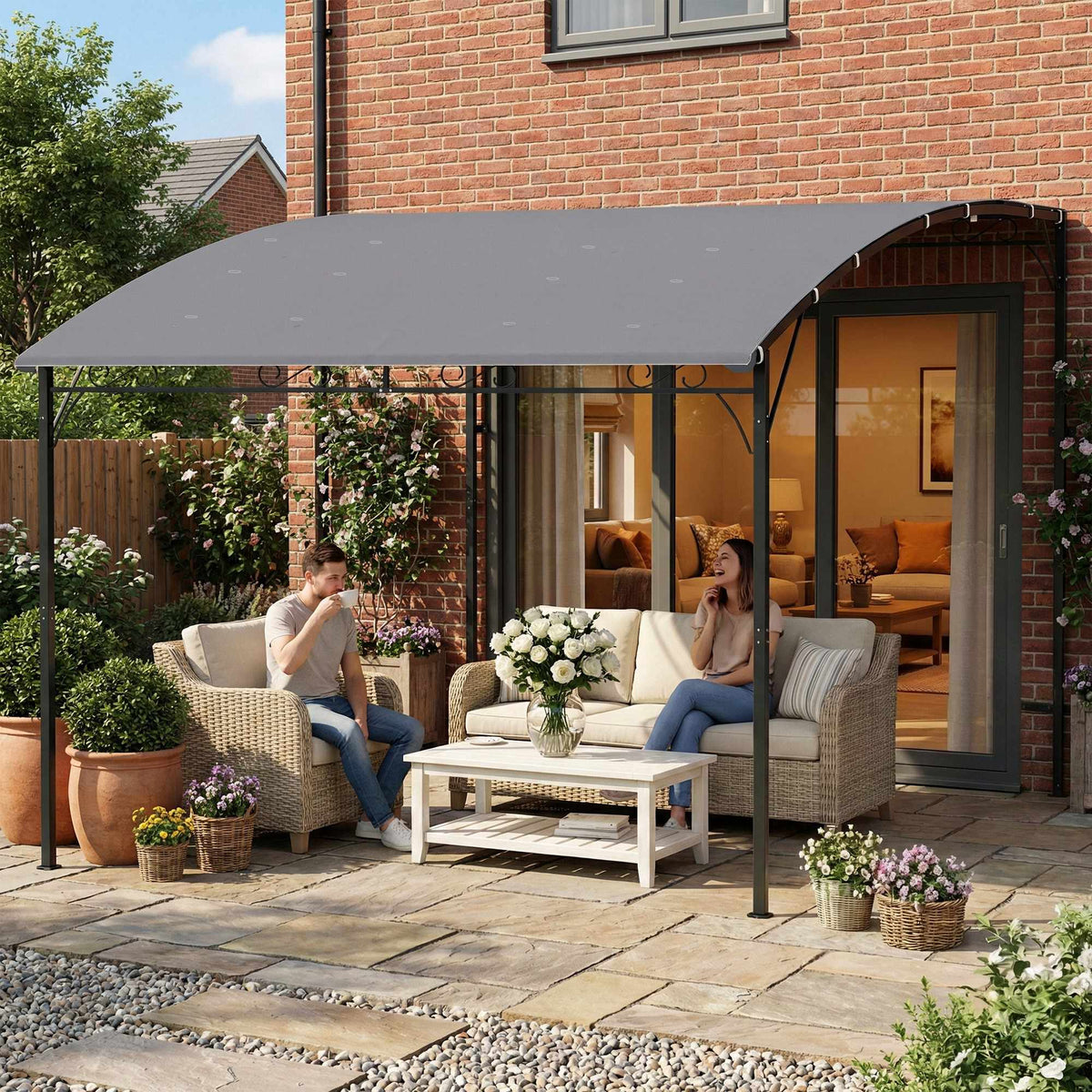Pergola with Waterproof Canopy, Metal Frame, 384x286 cm