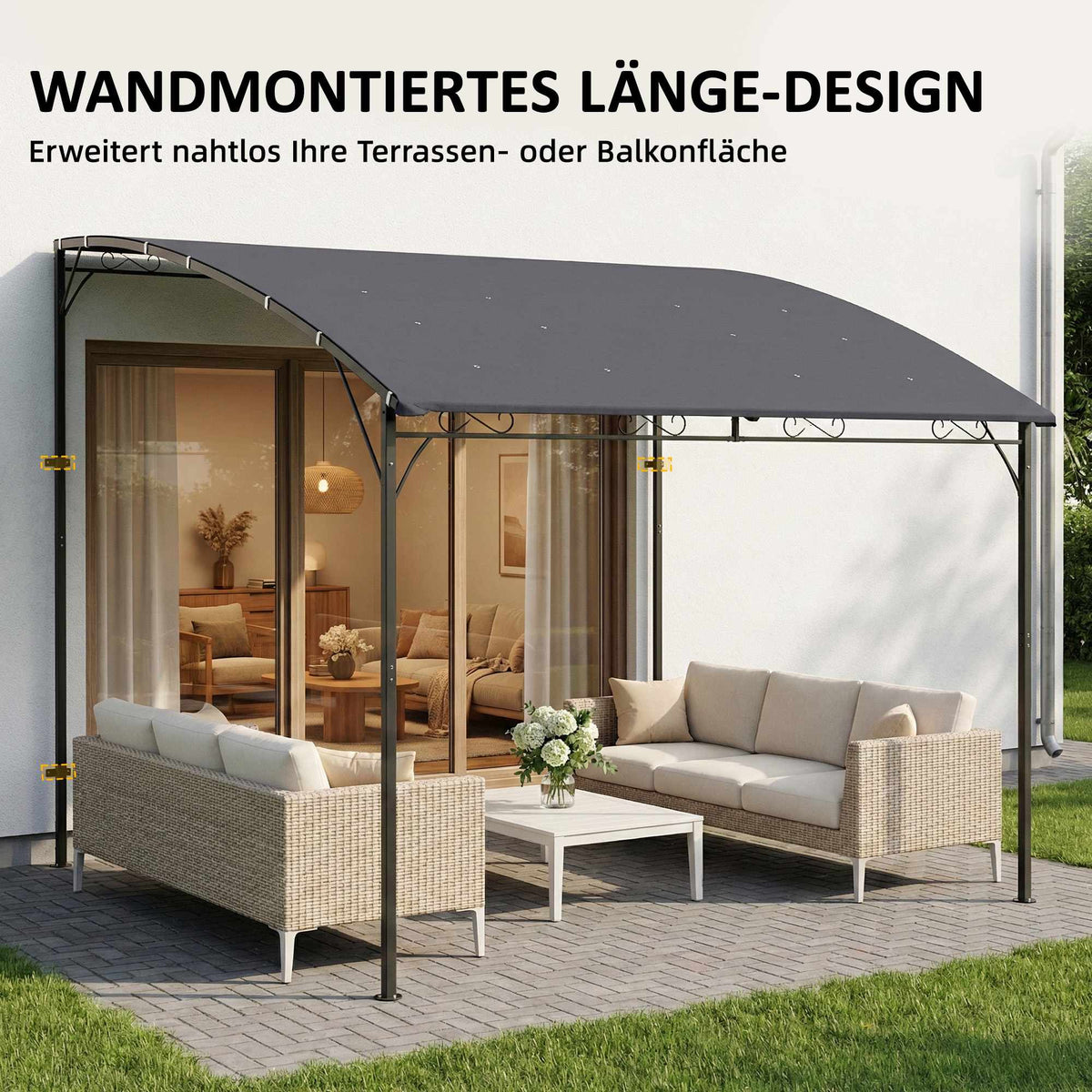 Pergola with Waterproof Canopy, Metal Frame, 384x286 cm