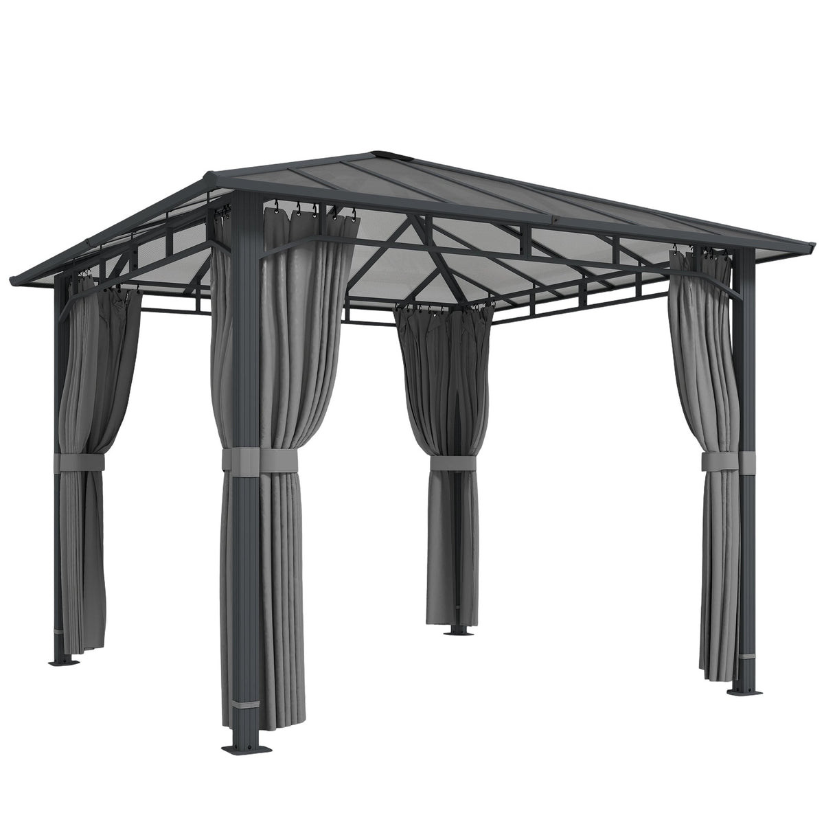 Permanent Hardtop Gazebo, 6mm PC Roof, Metal Frame, 302x302cm