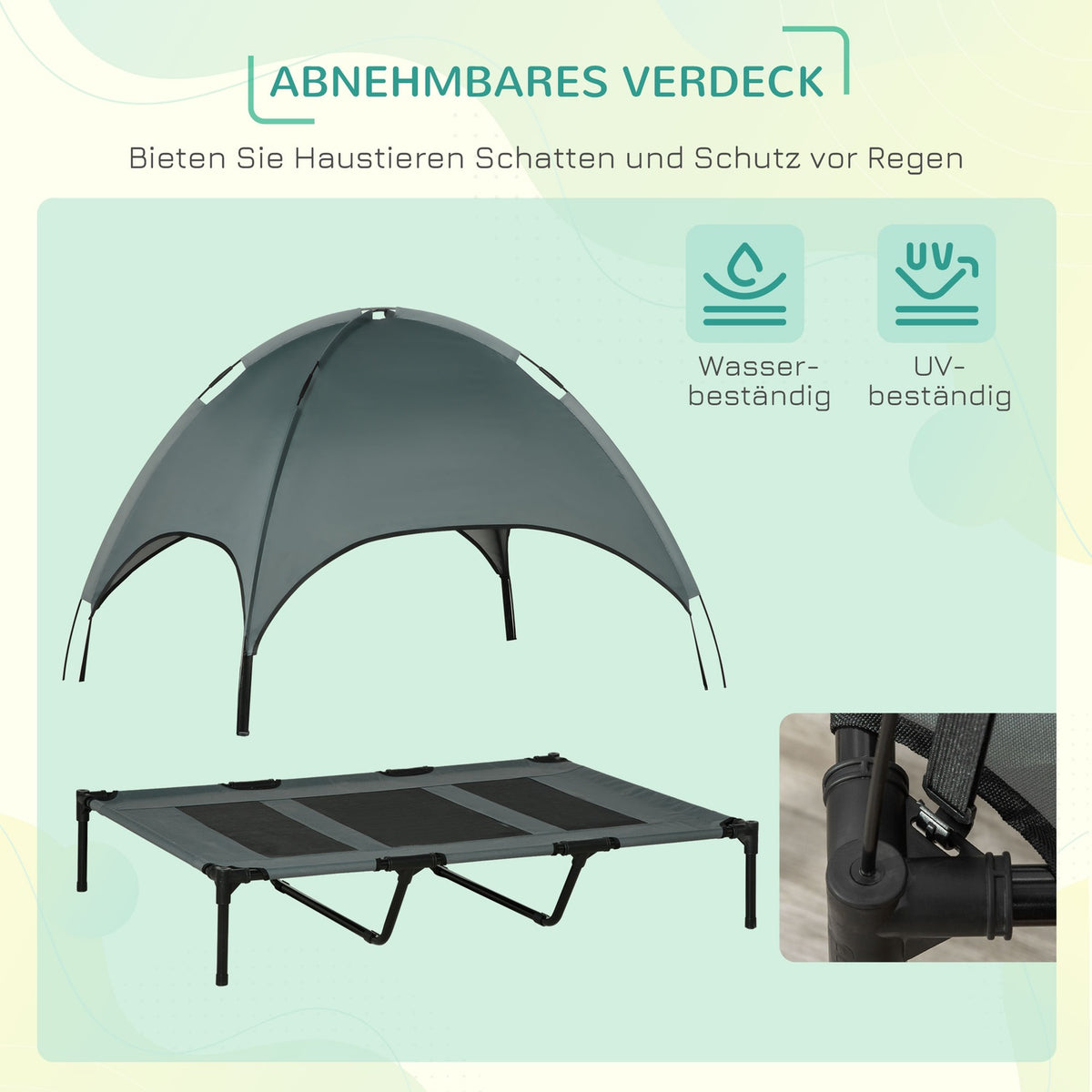 Pet Bed Canopy Raised Outdoor Dog Bed Roof Breathable Taffeta Fabric Gray 122X92X108Cm