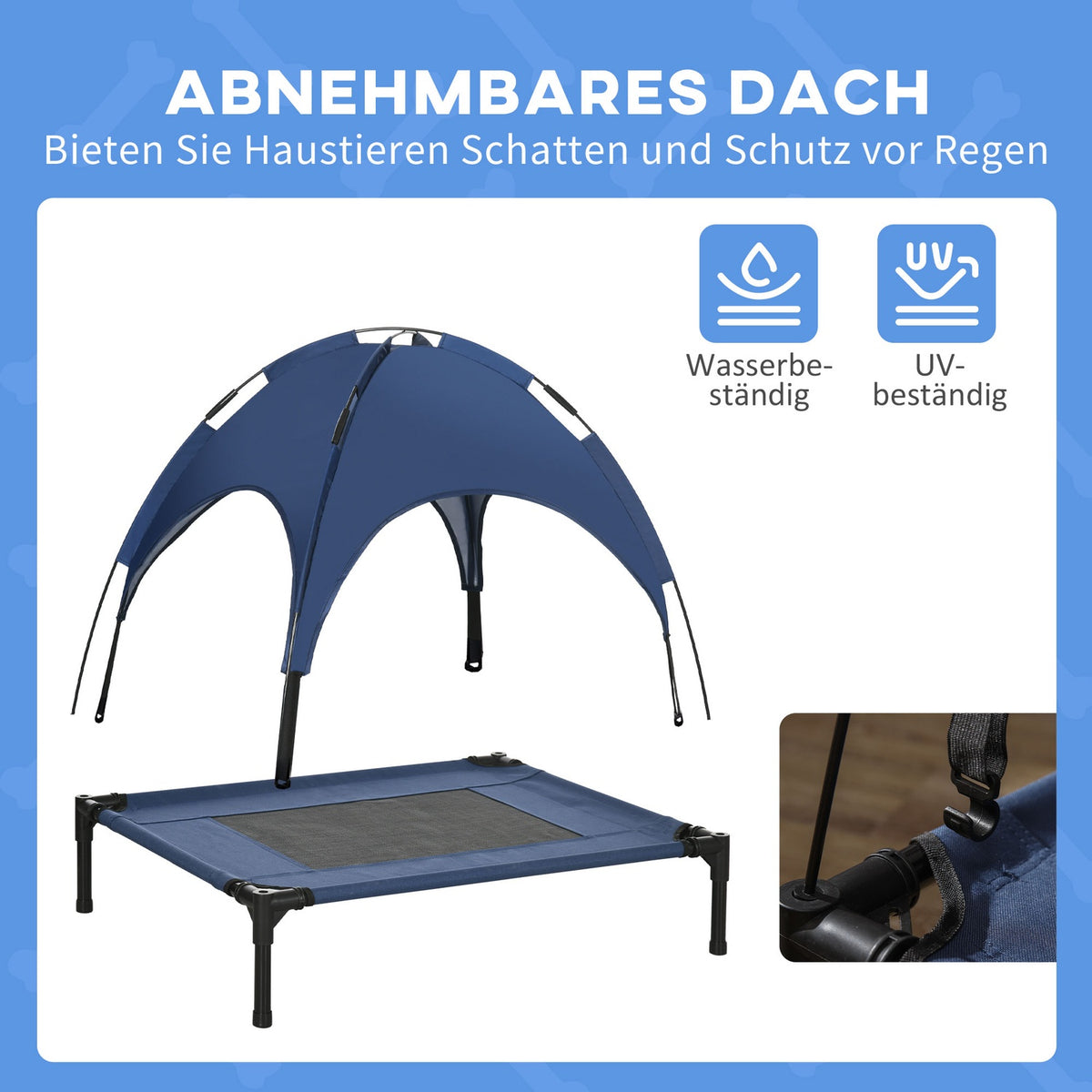 Pet Bed Outdoor Canopy Raised Mesh Uv Protection Dark Blue Medium Dogs