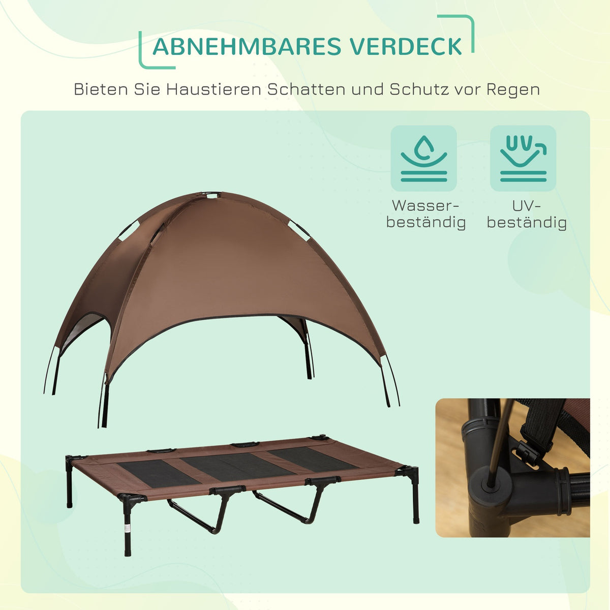 Pet Bed With Canopy, Elevated Dog Bed, Outdoor Dog Lounger With Roof, Breathable, Taffeta Fabric Coffee 122 X 92 X 108 Cm