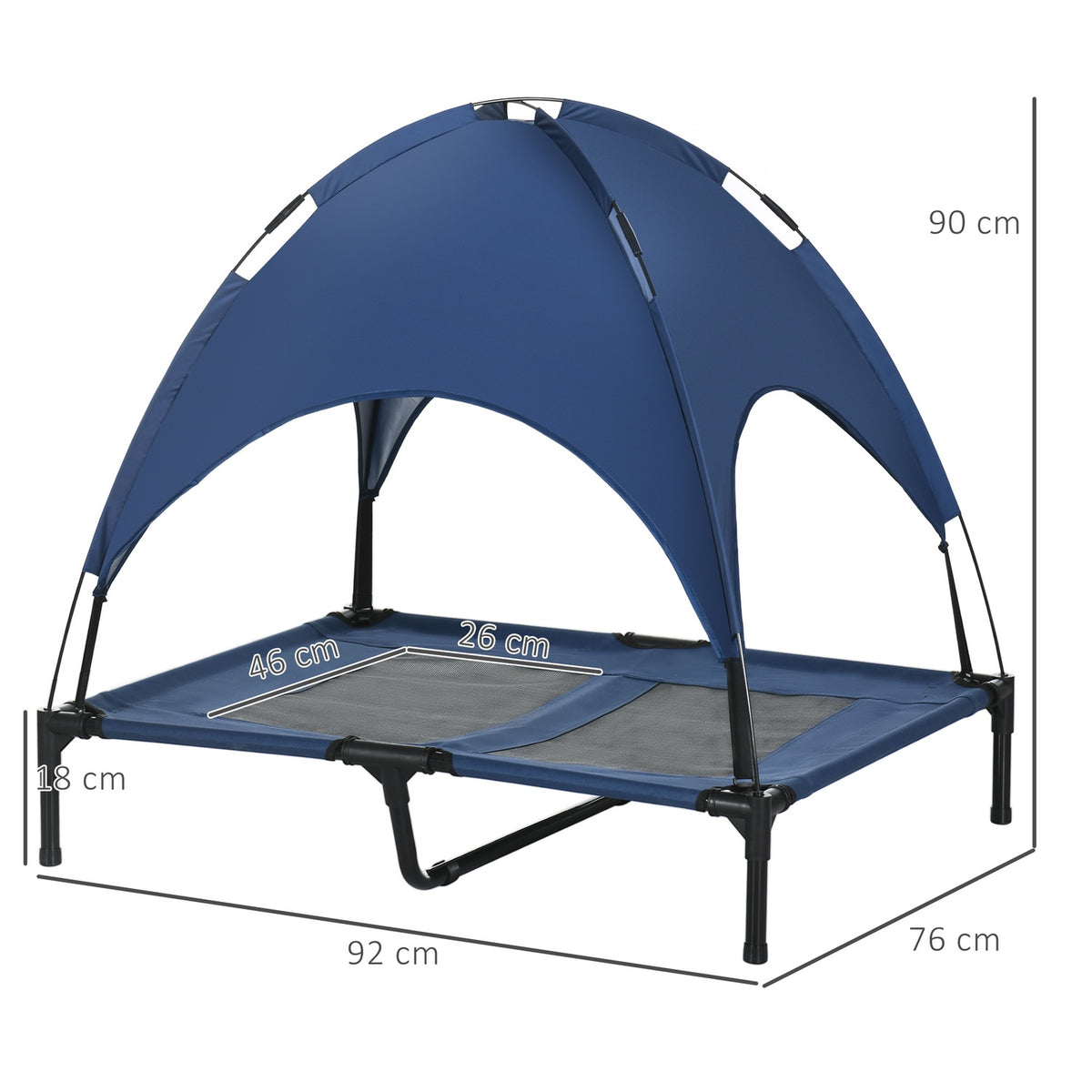 Pet Bed With Canopy Raised Dog Bed With Roof Breathable For Medium Dogs Dark Blue