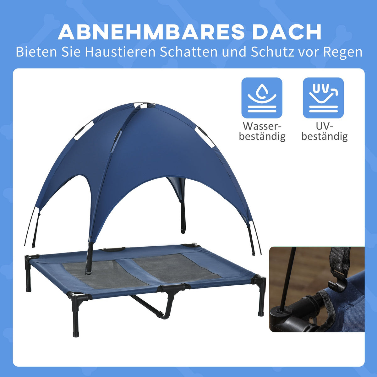 Pet Bed With Canopy Raised Dog Bed With Roof Breathable For Medium Dogs Dark Blue