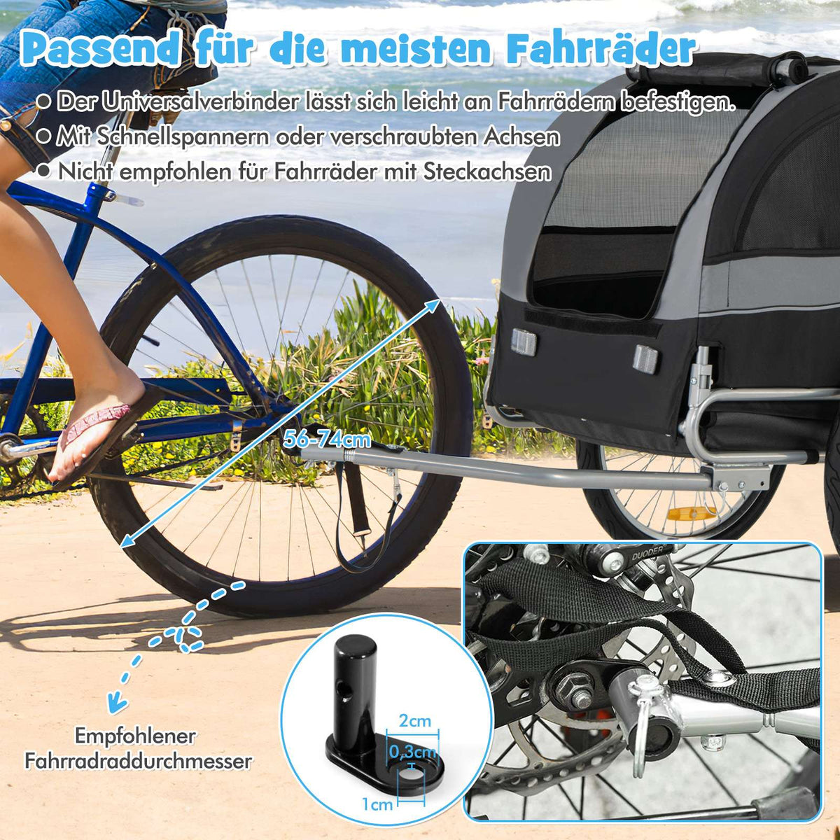 Pet Bike Trailer, Foldable, 40kg Capacity, Grey
