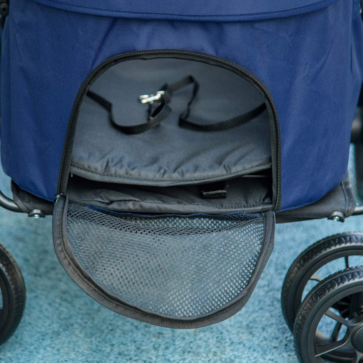 Pet Cart 2-In-1 Rain Cover Foldable Cat Cart Safety Leashes Small Dogs/Cats Oxford Dark Blue