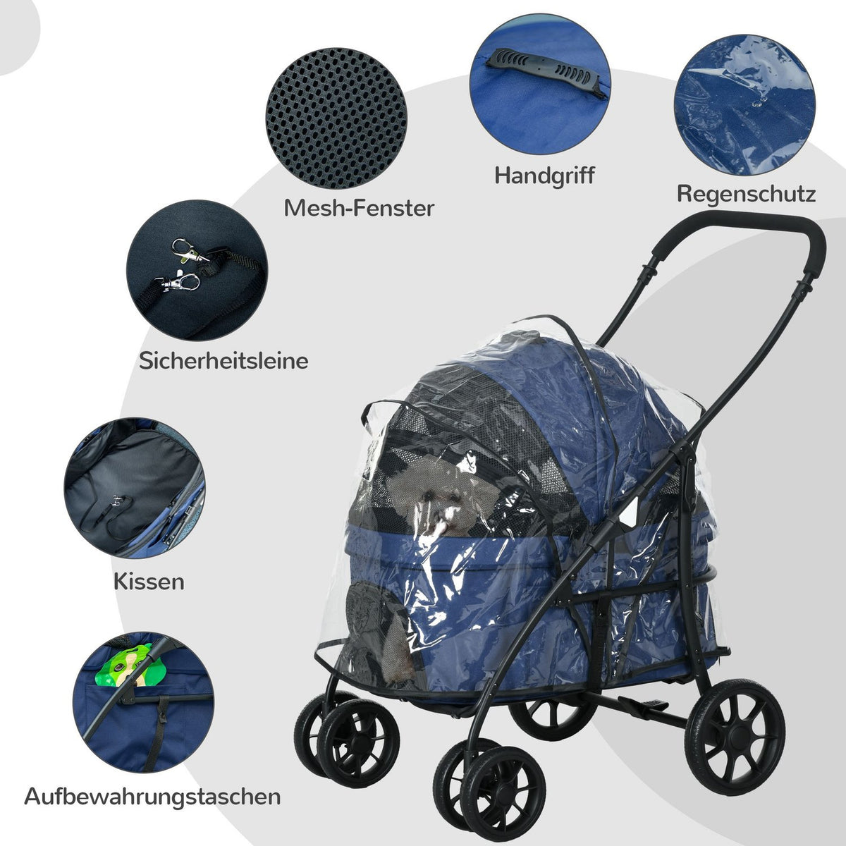 Pet Cart 2-In-1 Rain Cover Foldable Cat Cart Safety Leashes Small Dogs/Cats Oxford Dark Blue