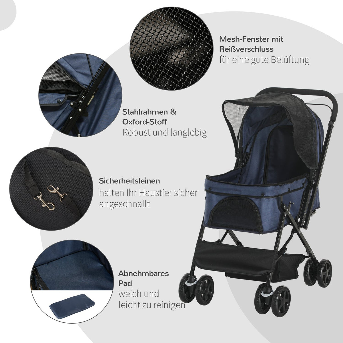Pet Cart Cat Buggy Oxford Blue 76.5X52X95Cm Small Dogs & Cats