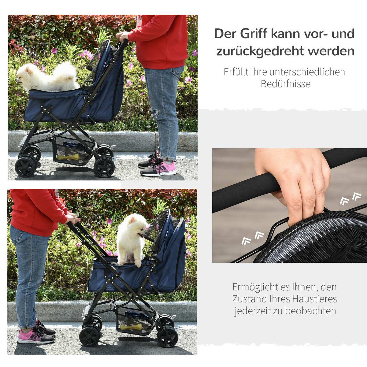 Pet Cart Cat Buggy Oxford Blue 76.5X52X95Cm Small Dogs & Cats