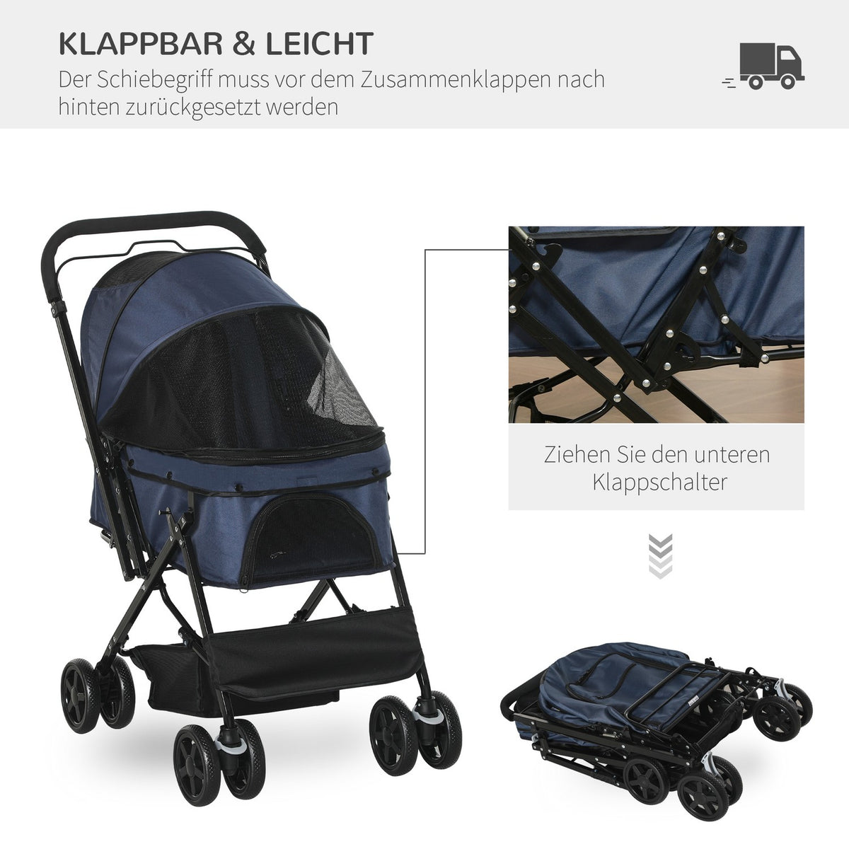 Pet Cart Cat Buggy Oxford Blue 76.5X52X95Cm Small Dogs & Cats