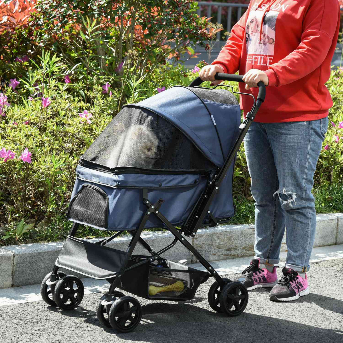 Pet Cart Cat Buggy Oxford Blue 76.5X52X95Cm Small Dogs & Cats