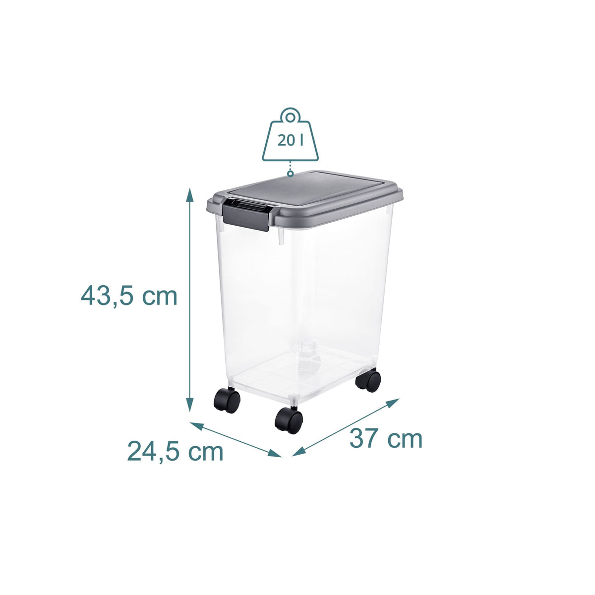 Pet Food Storage Box with Castors and Scoop, 20L