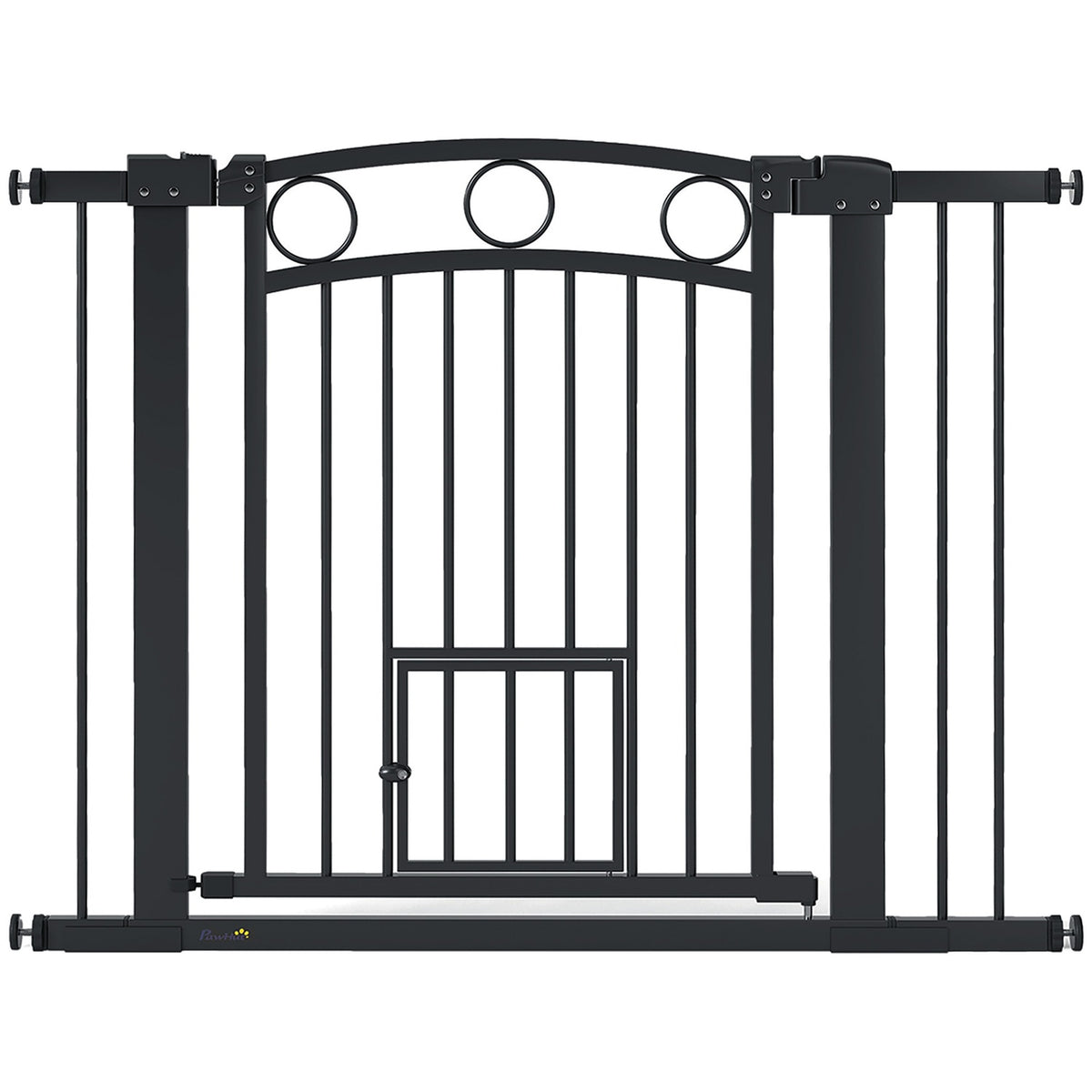 Pet Gate, 77 cm, Adjustable 76-104 cm, Cat Door, Black