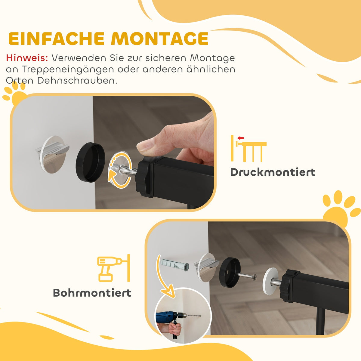 Pet Gate, 77 cm, Adjustable 76-104 cm, Cat Door, Black