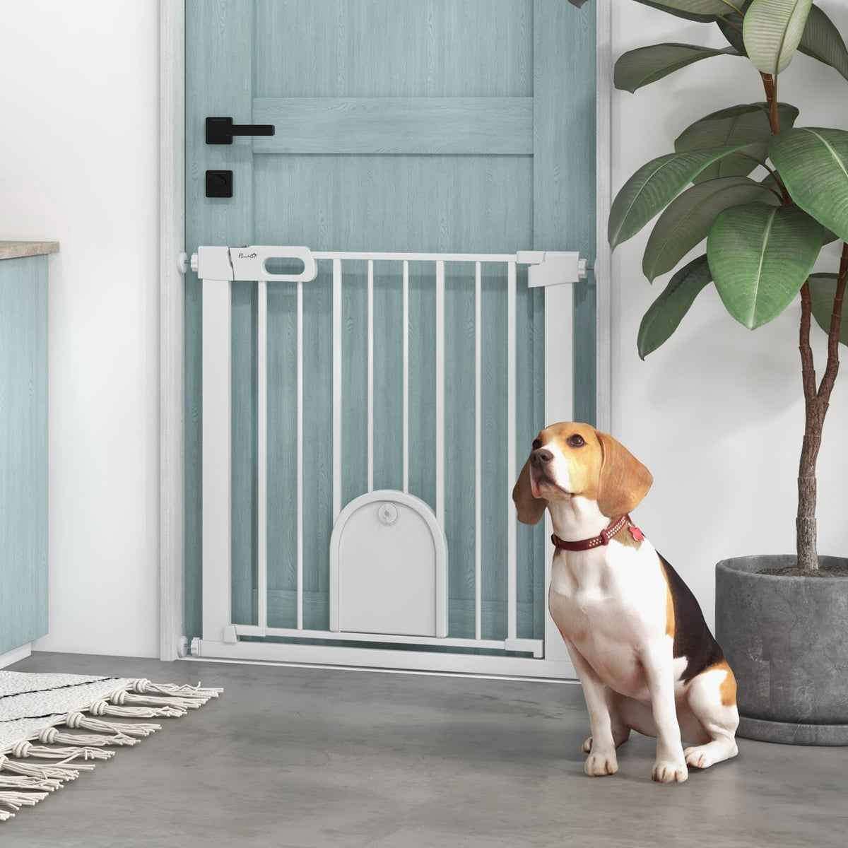 Pet Gate, Adjustable with Small Door, Metal & Plastic, White