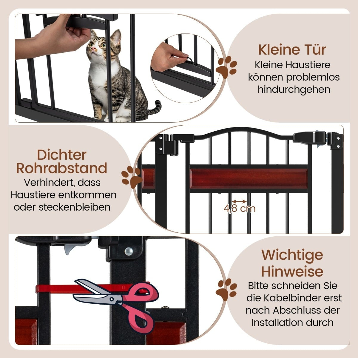 Pet Gate with Small Door, Metal, No-Drill, 74-104 cm