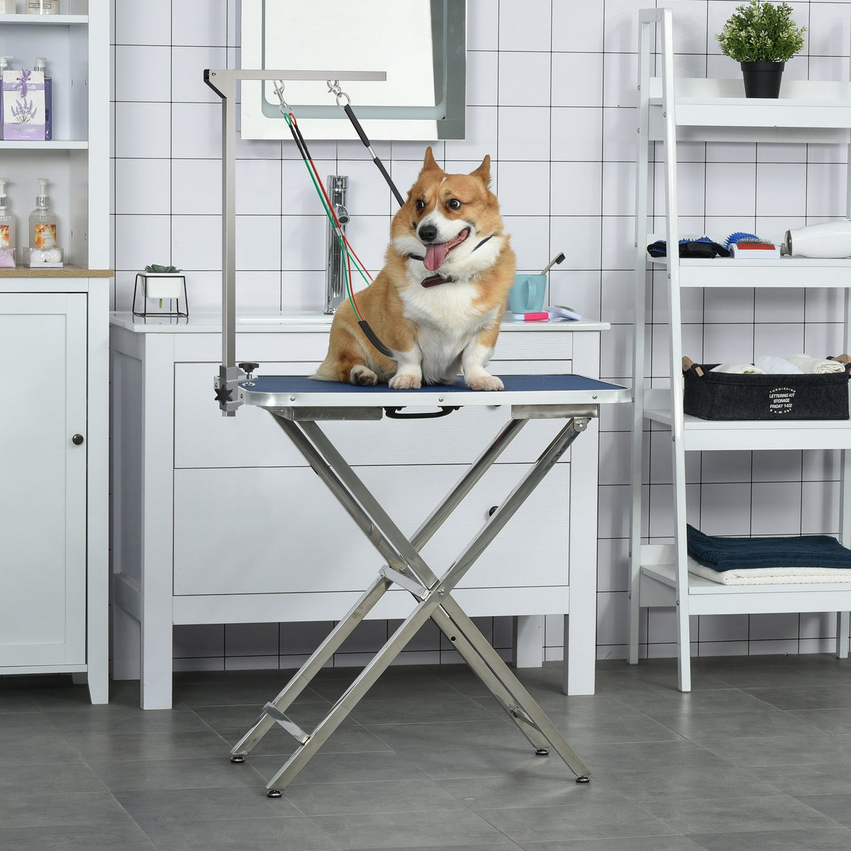 Pet Grooming Arm Folding Grooming Arm With Clamp, Adjustable Dog Grooming Table Arm With Haunch Holder, For Medium Dogs
