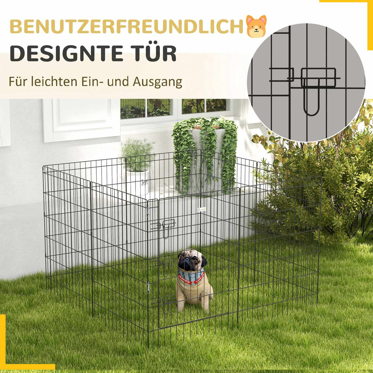 Pet Playpen with Door, Black Metal, 91cm, Indoor/Outdoor