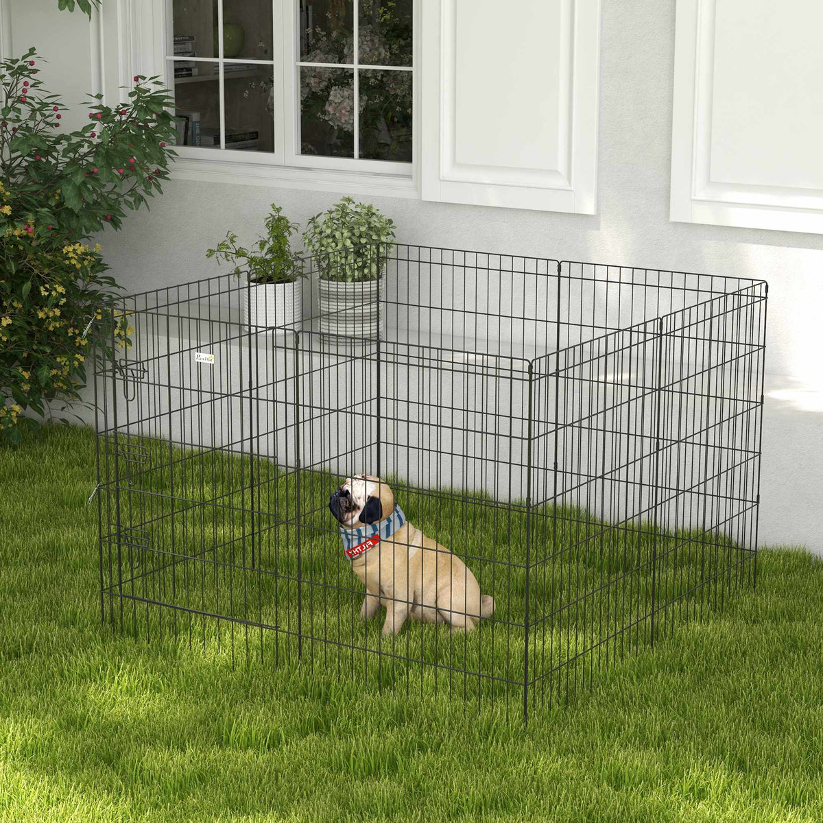 Pet Playpen with Door, Black Metal, 91cm, Indoor/Outdoor