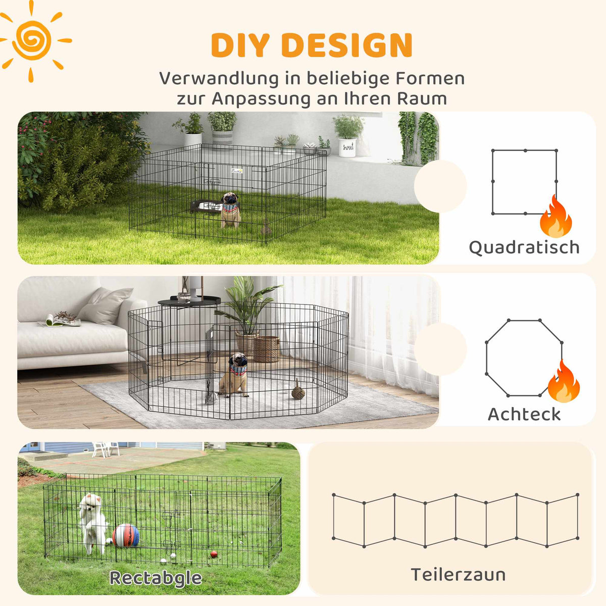 Pet Playpen with Door, Indoor/Outdoor, Metal, 61 cm, Black