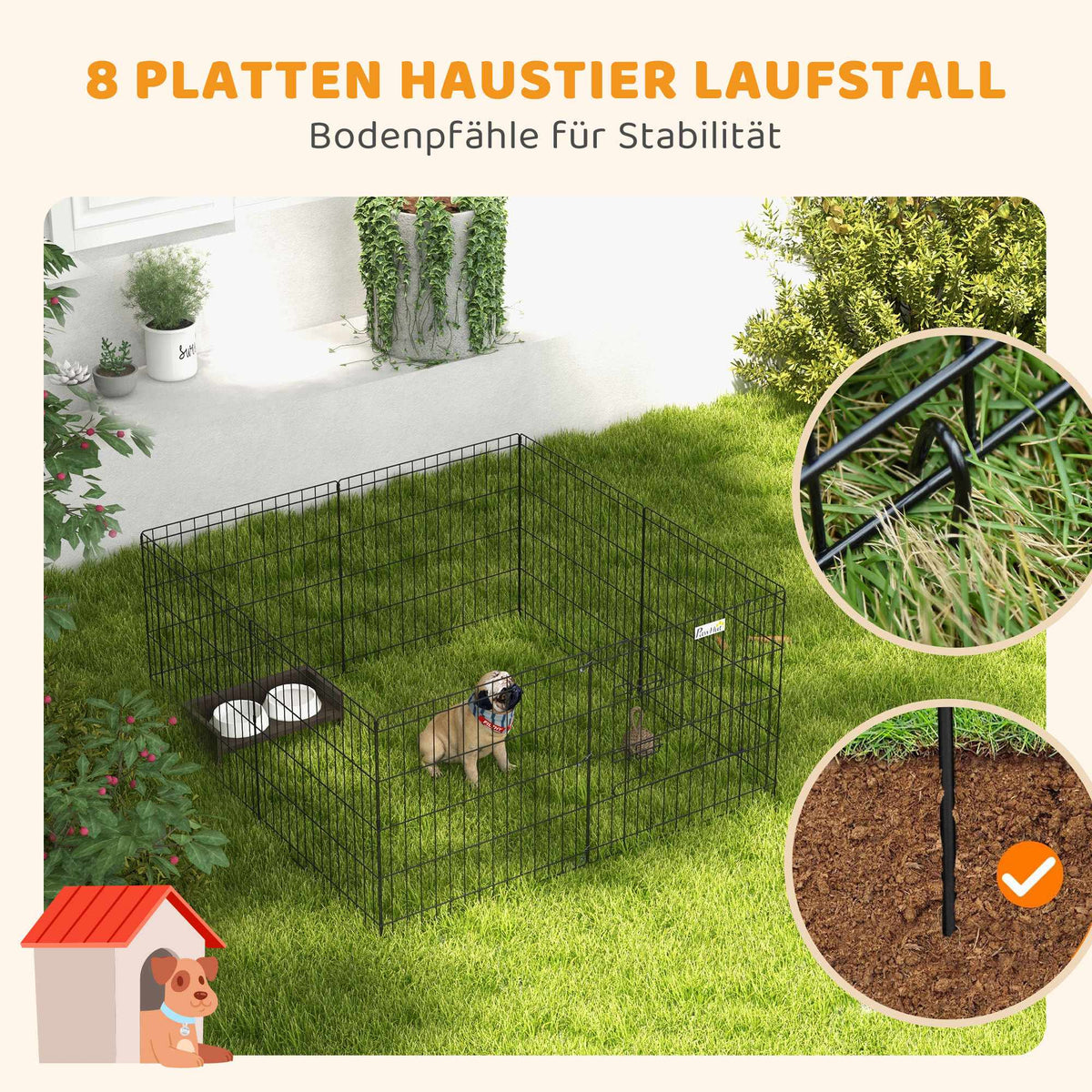 Pet Playpen with Door, Indoor/Outdoor, Metal, 61 cm, Black