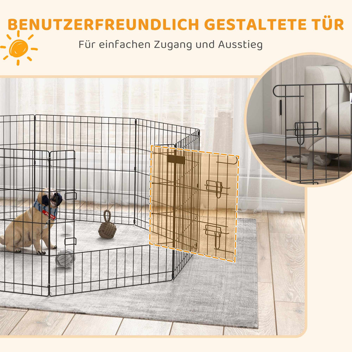 Pet Playpen with Door, Indoor/Outdoor, Metal, 61 cm, Black
