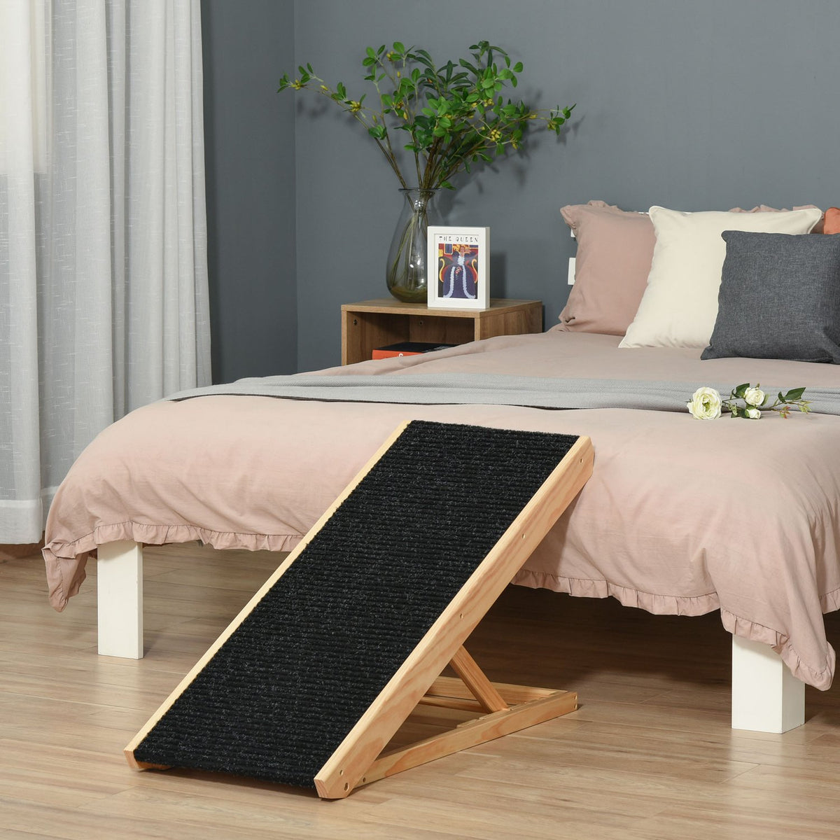 Pet Ramp Adjustable Dog Ramp With Non-Slip Carpet, Pinewood, Polyester, 90X40X61Cm