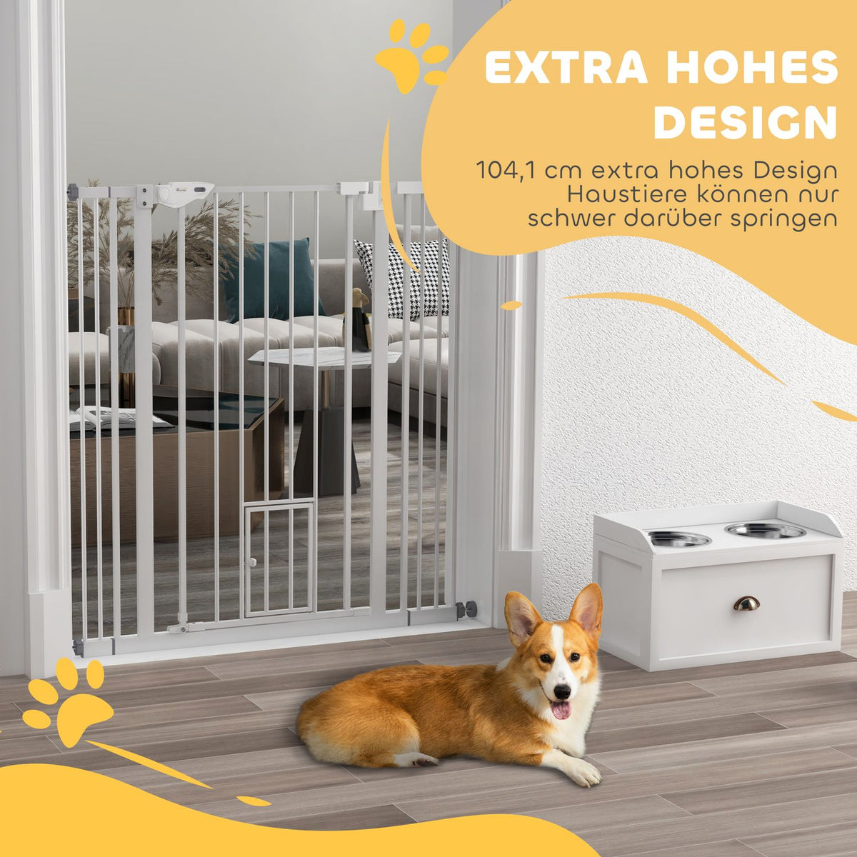 Pet Safety Gate, No-Drill, Auto-Close, 74-101 cm Adjustable