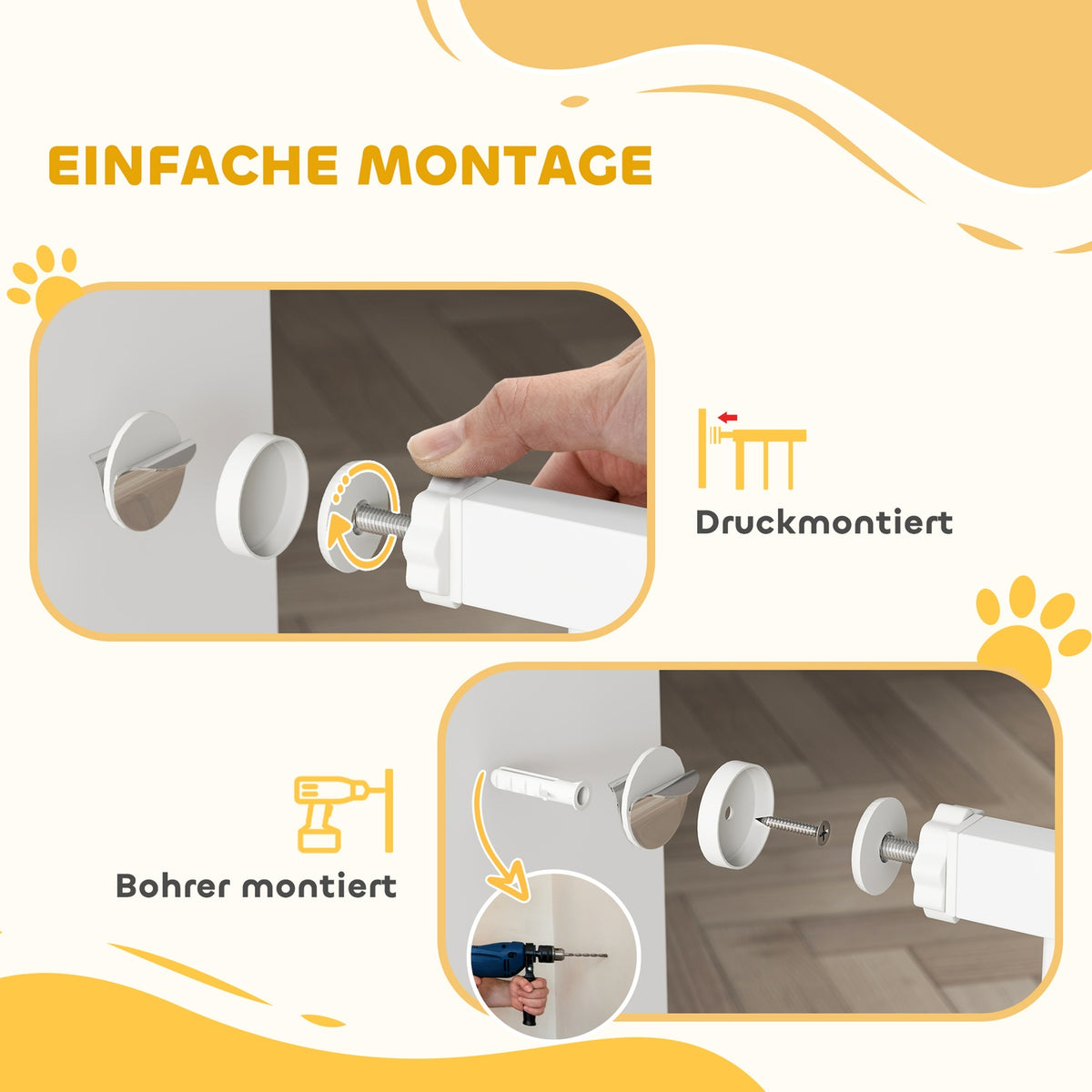 Pet Safety Gate, No-Drill, Auto-Close, 74-101 cm Adjustable