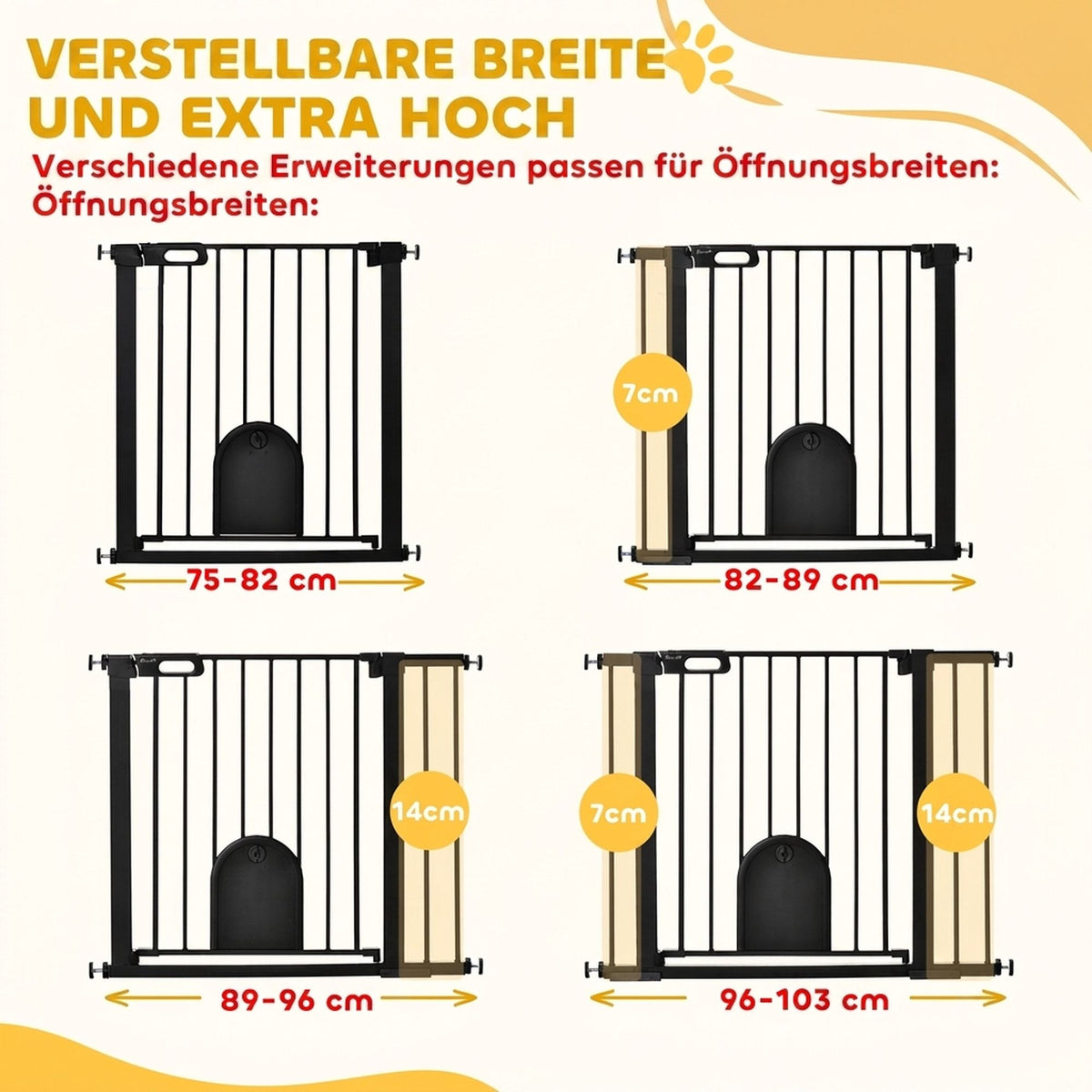 Pet Safety Gate, Steel, Adjustable 75-103 cm, Black