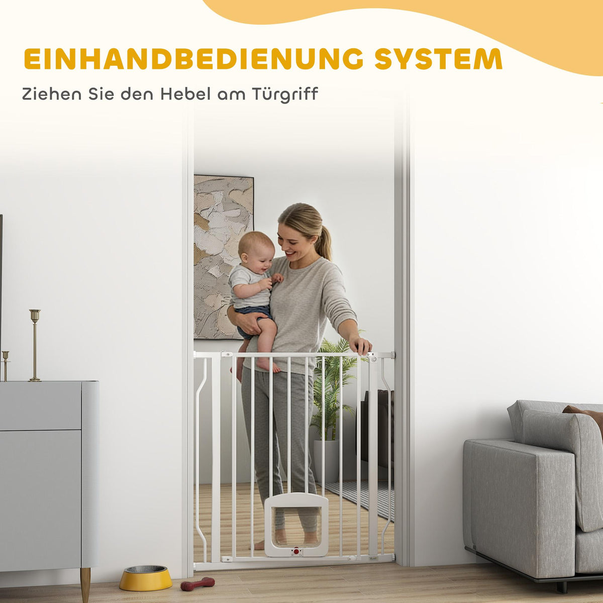 Pet Safety Gate with Cat Flap, No Drill, 75-85 cm, Steel