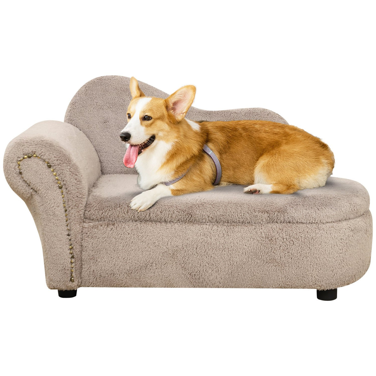Pet Sofa Dog Bed With Hidden Storage & Sturdy Cover, Beige, 80X40X46Cm