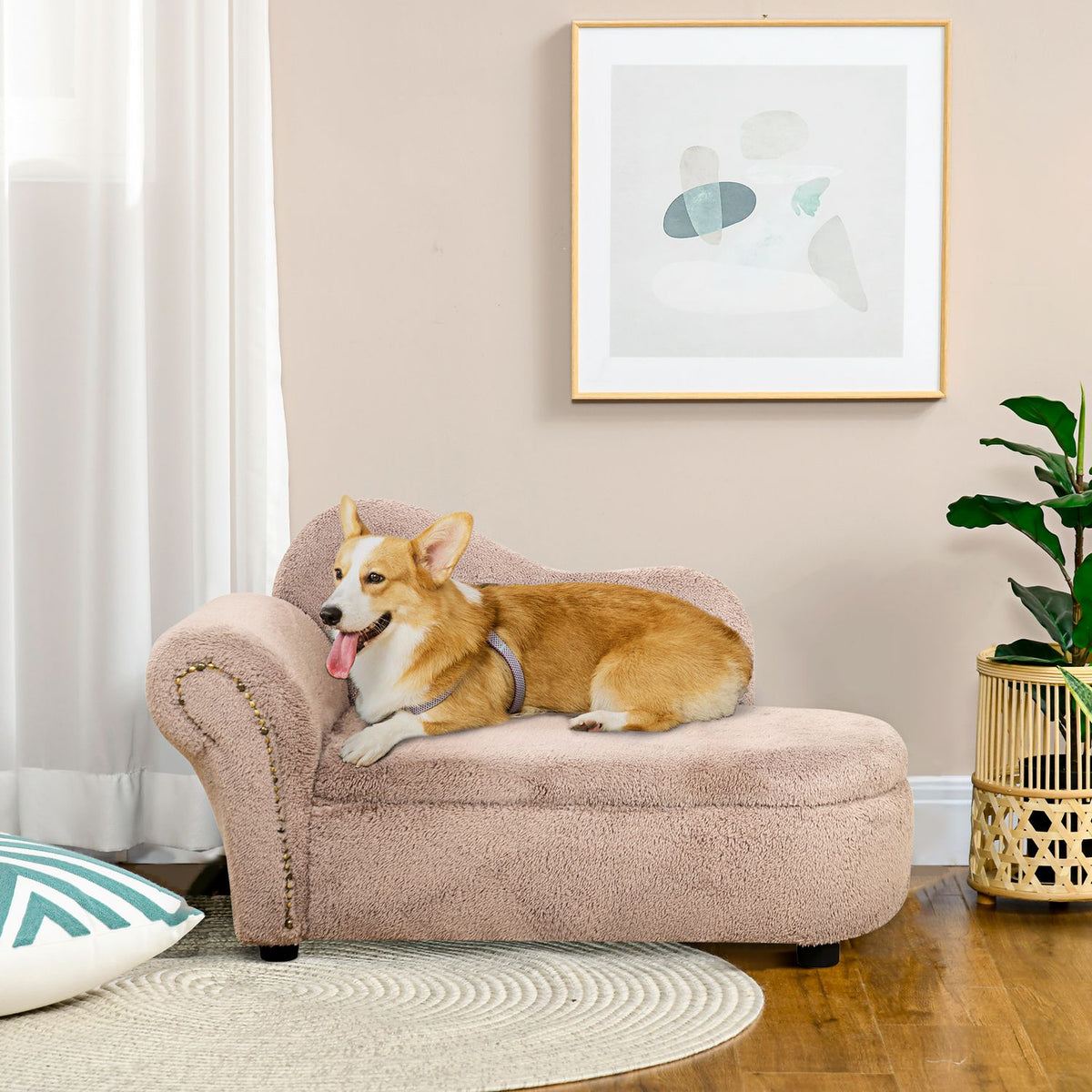 Pet Sofa Dog Bed With Hidden Storage & Sturdy Cover, Beige, 80X40X46Cm
