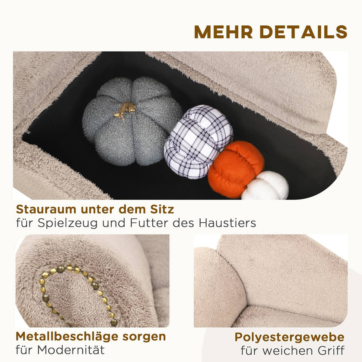 Pet Sofa Dog Bed With Hidden Storage & Sturdy Cover, Beige, 80X40X46Cm