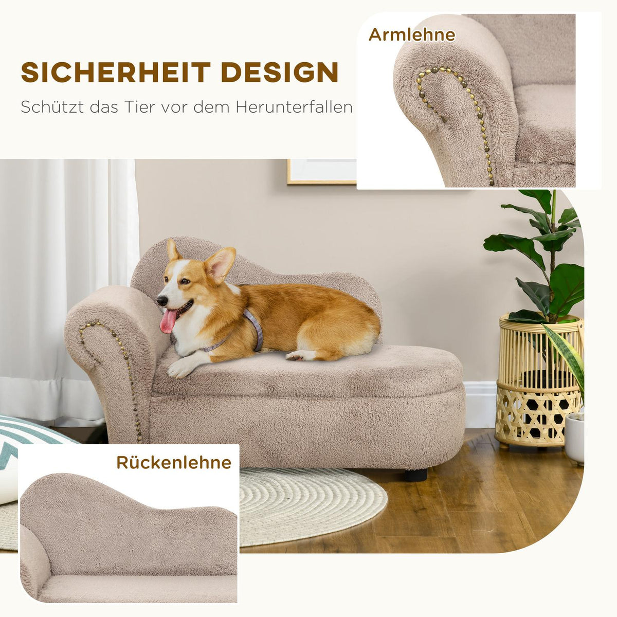 Pet Sofa Dog Bed With Hidden Storage & Sturdy Cover, Beige, 80X40X46Cm