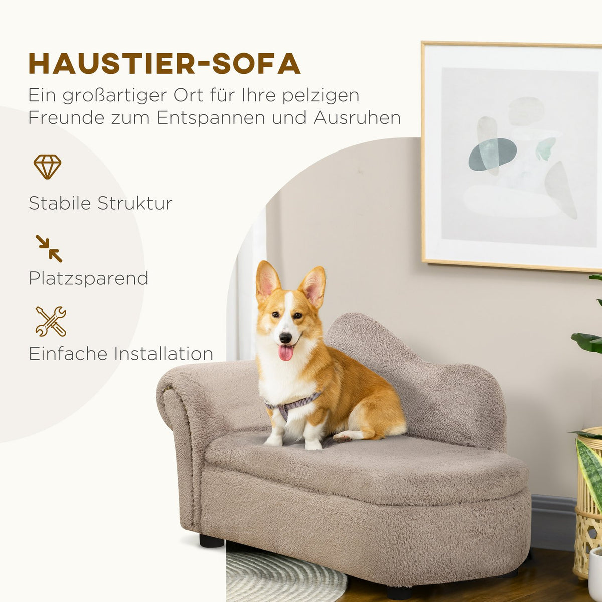 Pet Sofa Dog Bed With Hidden Storage & Sturdy Cover, Beige, 80X40X46Cm