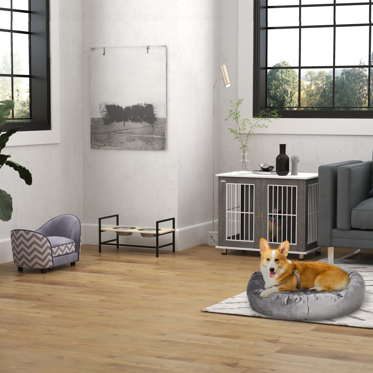 Pet Sofa Dog Couch, Dog Sofa, Dog Bed, Cat Sofa, Padded, Wood, Foam, Gray, 68.5X40.5X40.5Cm