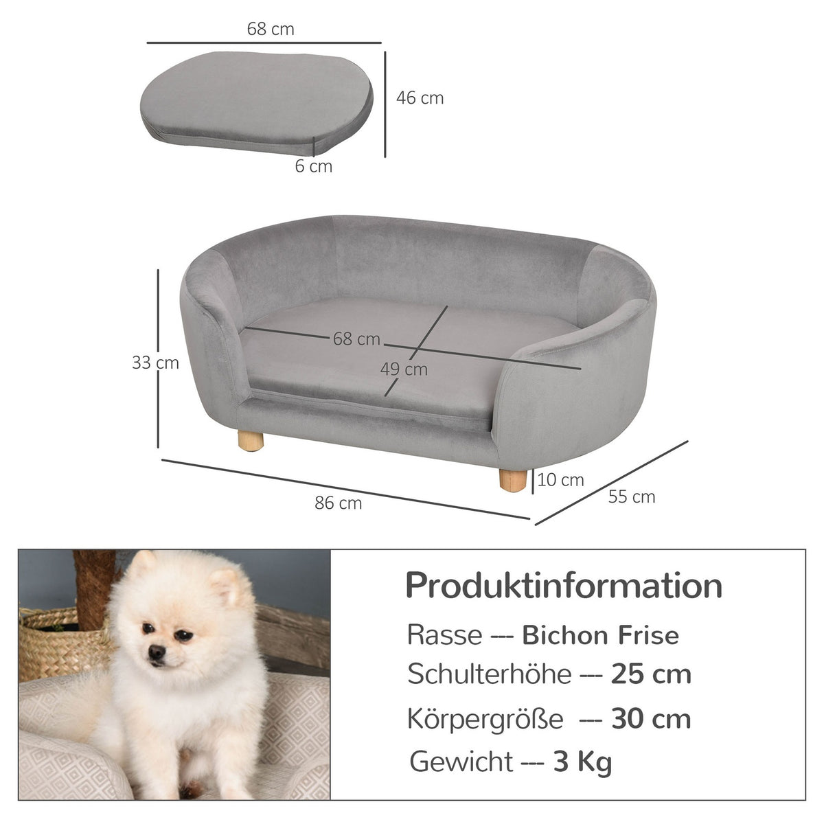 Pet Sofa Dog Sofa Dog Bed With Dutch Velvet Foam Birch Leg For Cats Dogs 86 X 55 X 33 Cm Light Gray