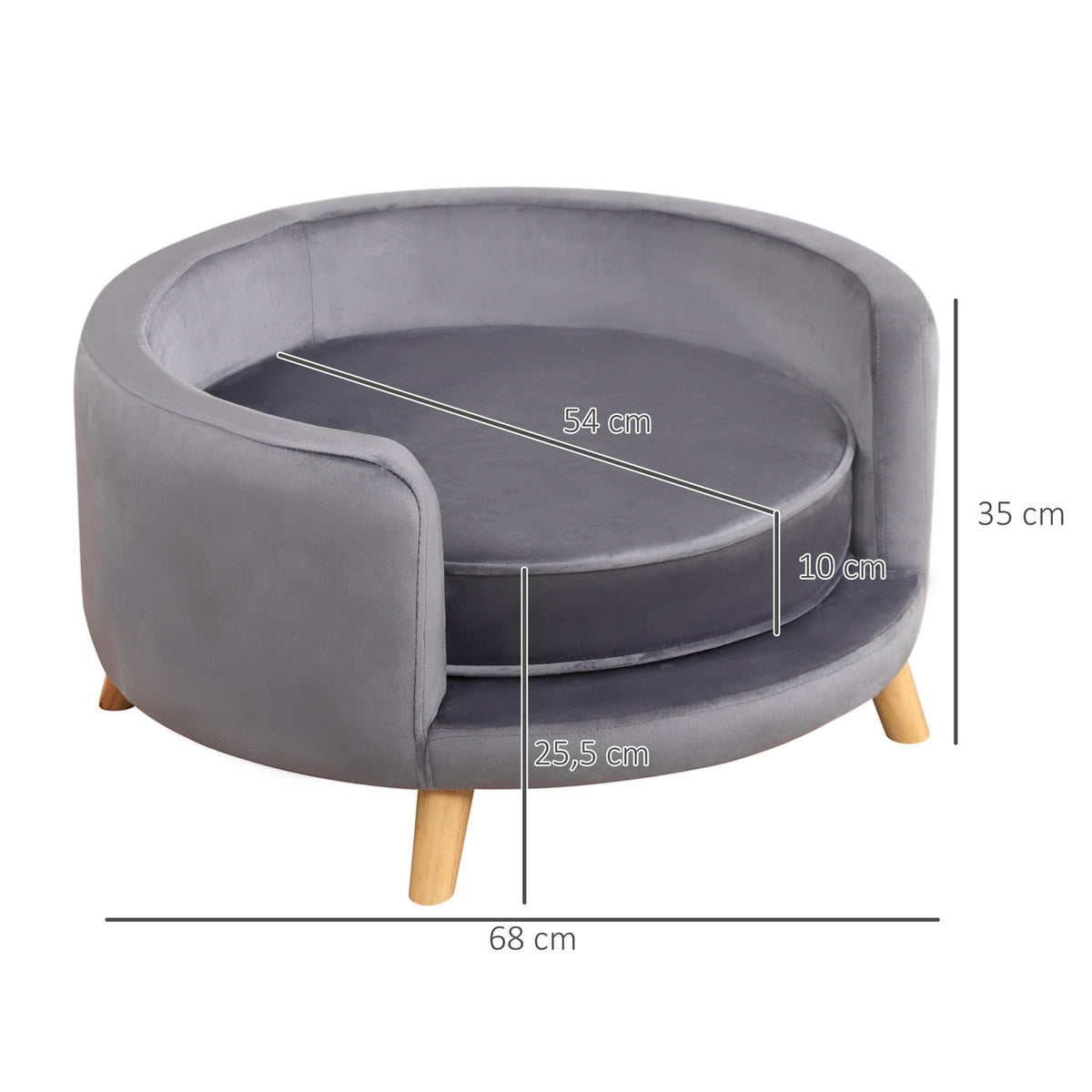 Pet Sofa Sofa for Medium Dogs, Elevated Dog Bed with Wooden Frame, Gray, 68x68x35cm
