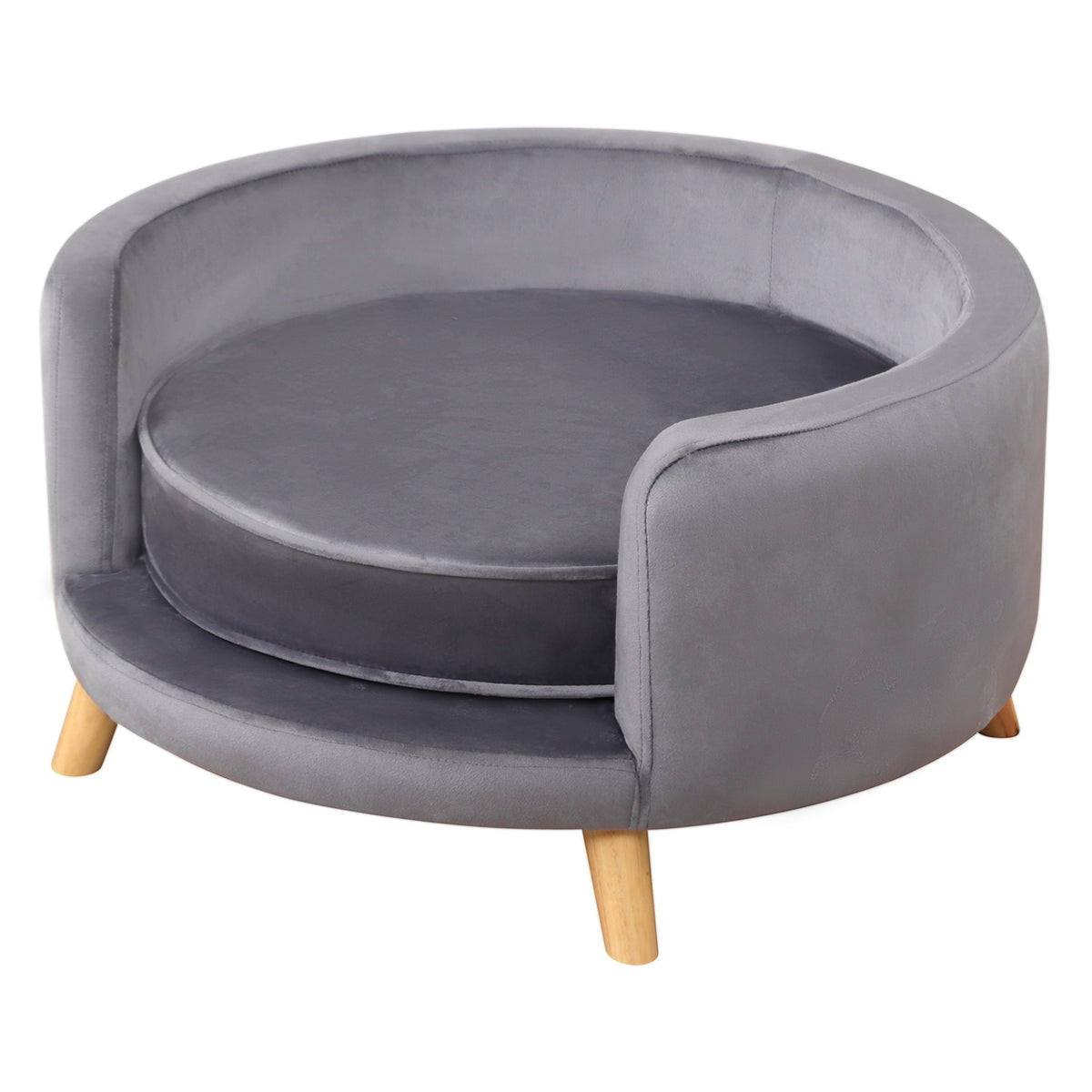 Pet Sofa Sofa for Medium Dogs, Elevated Dog Bed with Wooden Frame, Gray, 68x68x35cm