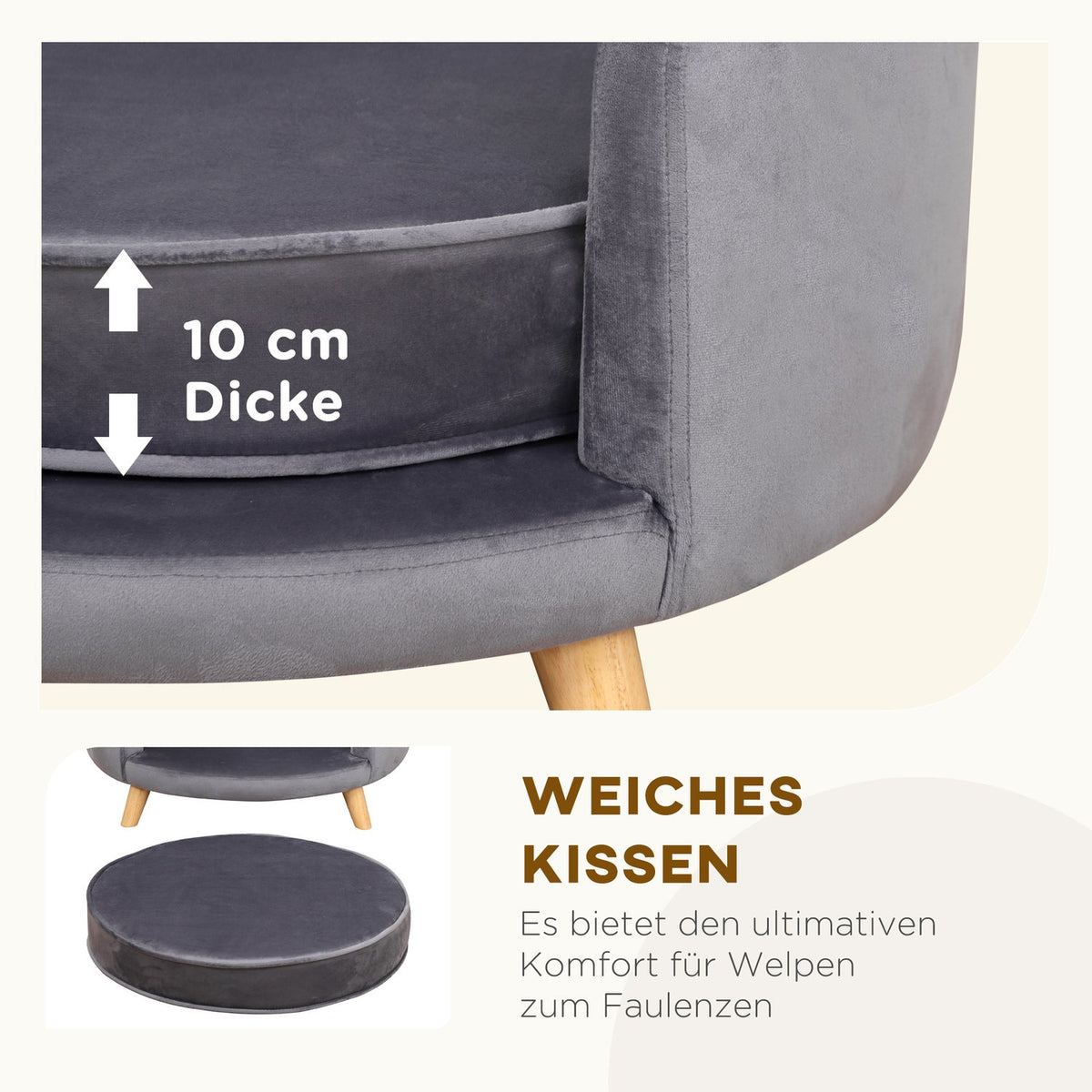 Pet Sofa Sofa for Medium Dogs, Elevated Dog Bed with Wooden Frame, Gray, 68x68x35cm