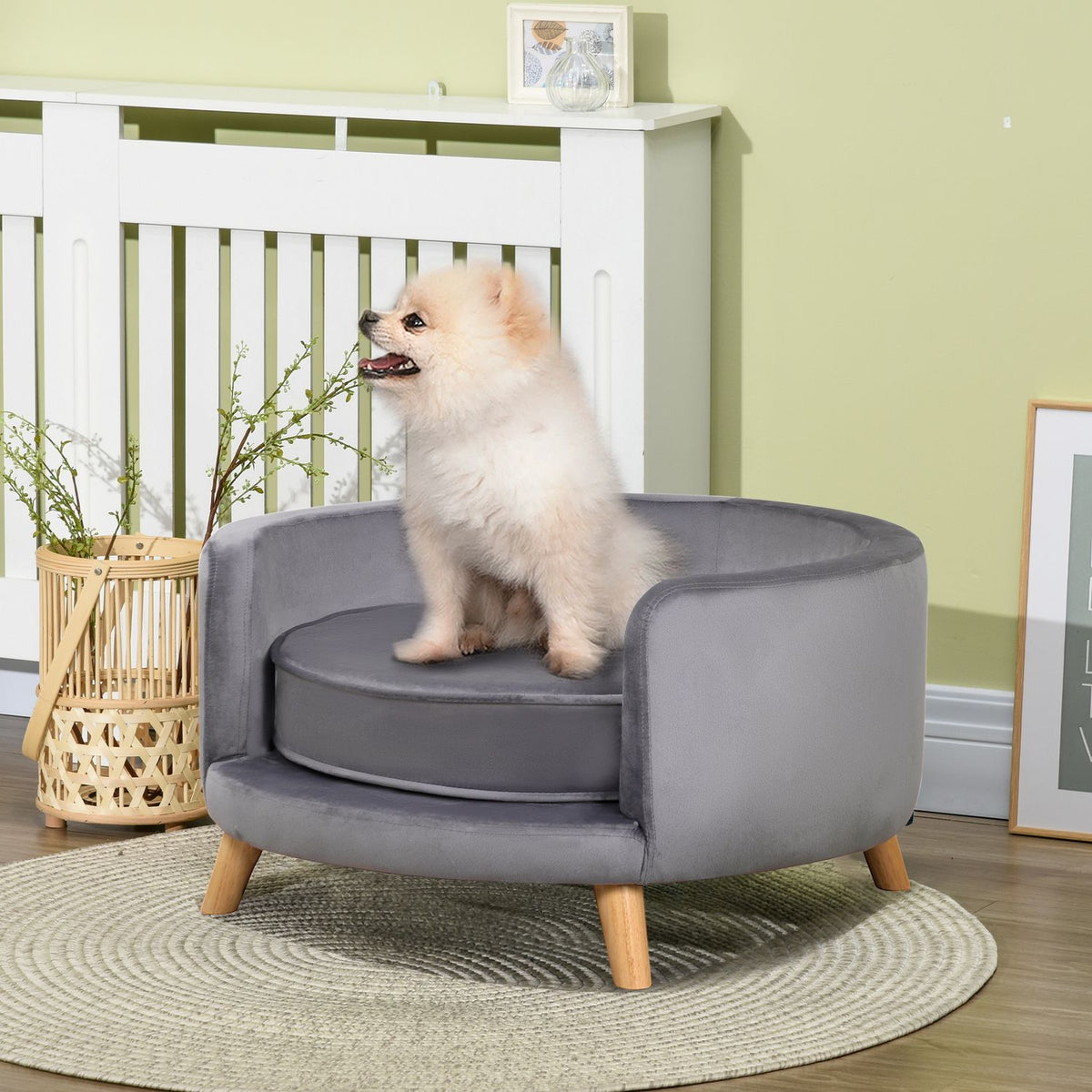 Pet Sofa Sofa for Medium Dogs, Elevated Dog Bed with Wooden Frame, Gray, 68x68x35cm