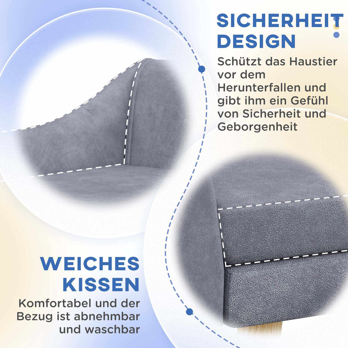 Pet Sofa in Grey Velvet, Removable Cushion, 102 x 58.5 x 42.5 cm