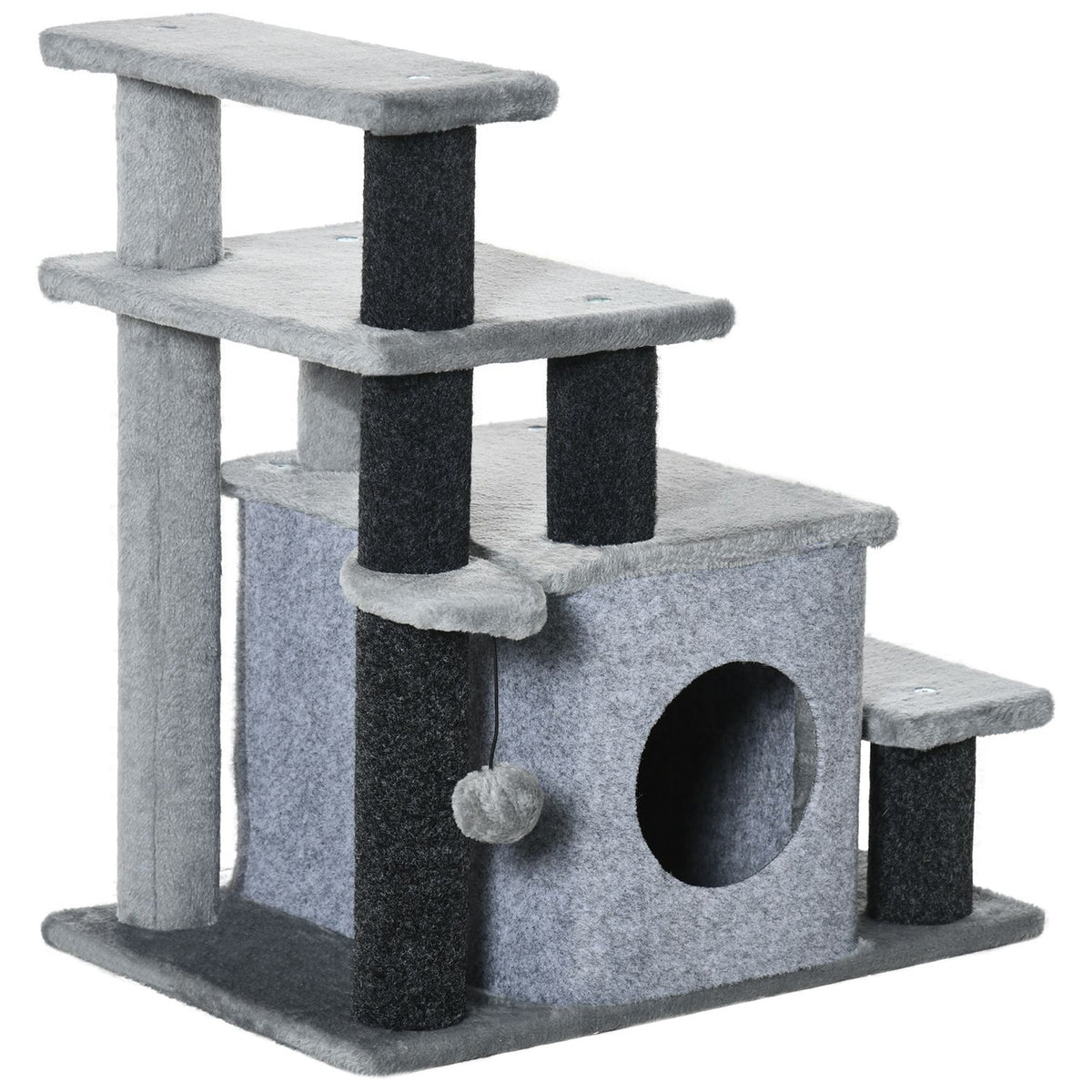 Pet Stairs 3/4 Step Cat Stairs With Sleeping Cave & Hanging Play Ball Chipboard Plush
