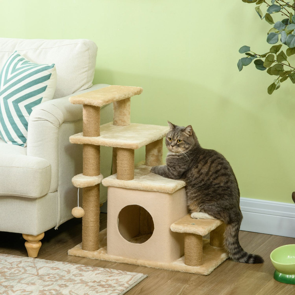 Pet Stairs, 3/4-Step Height-Adjustable Cat Stairs With Sleeping Cave, 2-In-1 Dog Ramp Climbing Aid For Cats Up To 5Kg